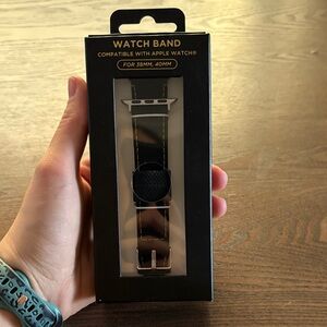 Black Leather Watch Band Compatible with Apple Watch